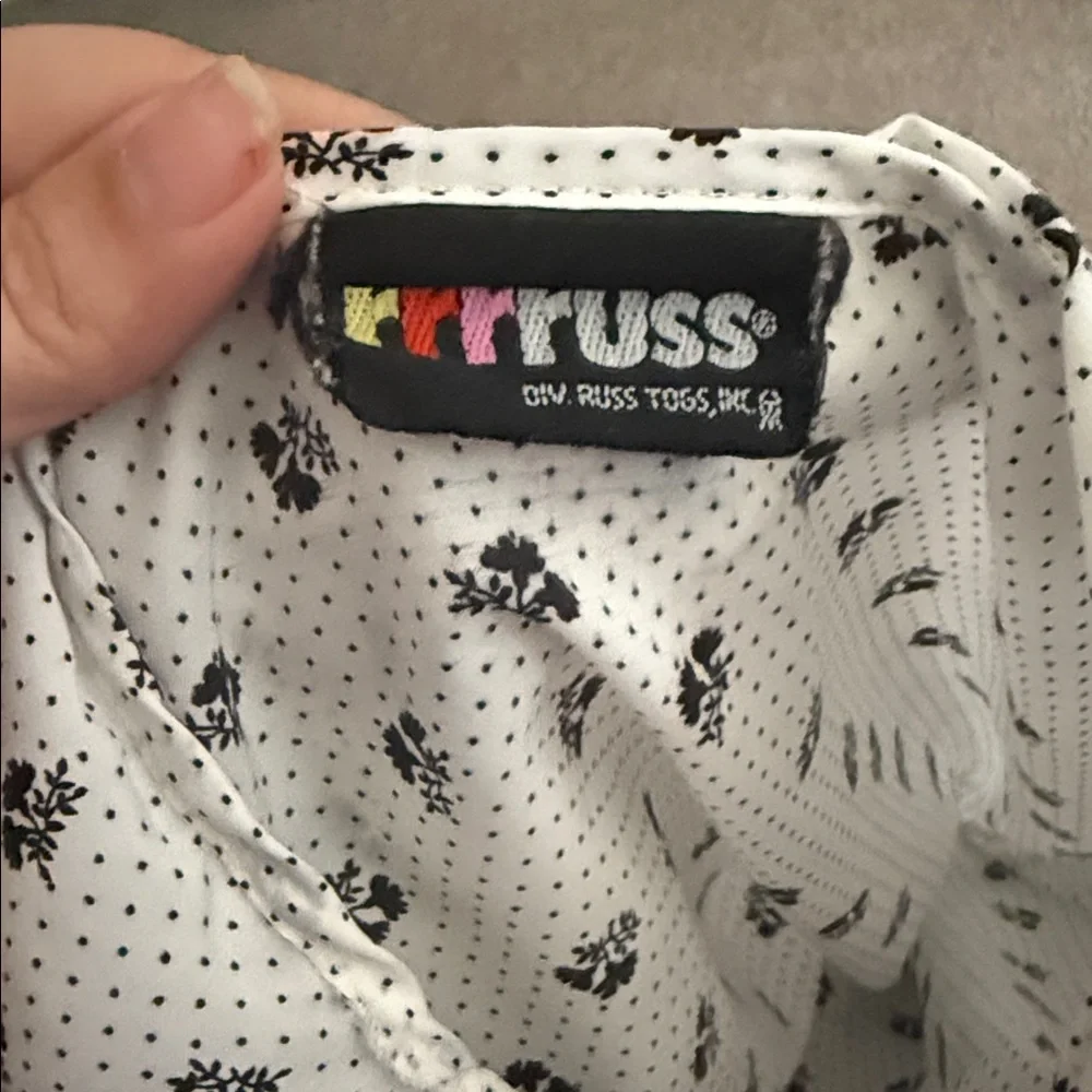 VINTAGE RRRRUSS lightweight romantic goth floral cottagecore neck bow blouse L - Picture 3 of 5